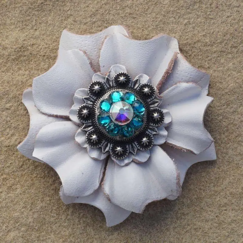 White Carnation Flower With Antique Silver Teal And Ab 1" Concho 1