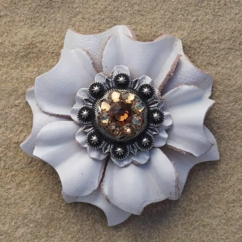 White Carnation Flower With Antique Silver Topaz & Champagne 1" Concho 1