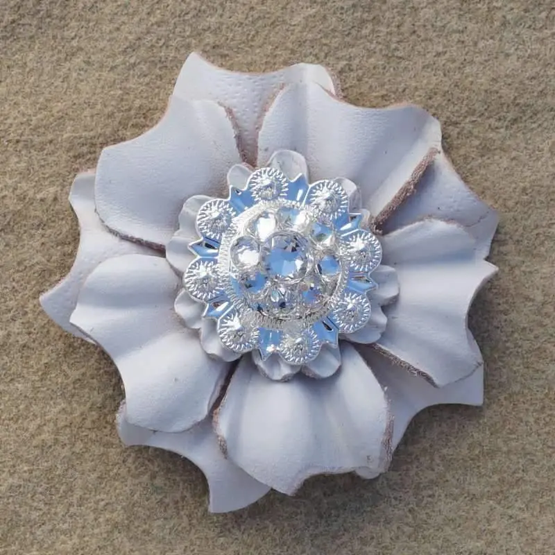 White Carnation Flower With Bright Silver Clear 1" Concho 1