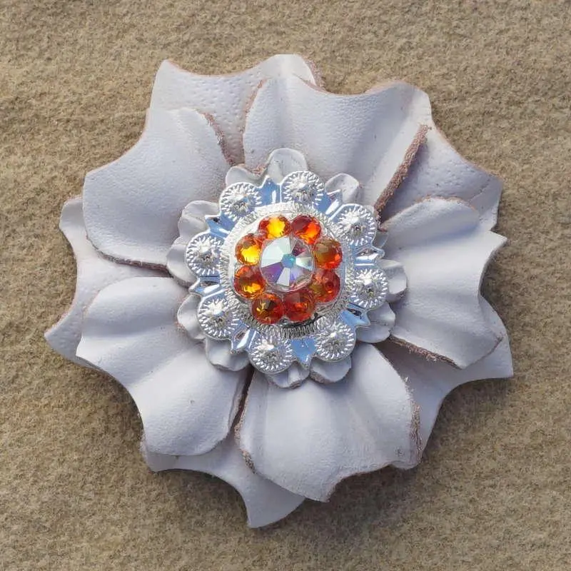 White Carnation Flower With Bright Silver Fire Opal And Ab 1" Concho 1