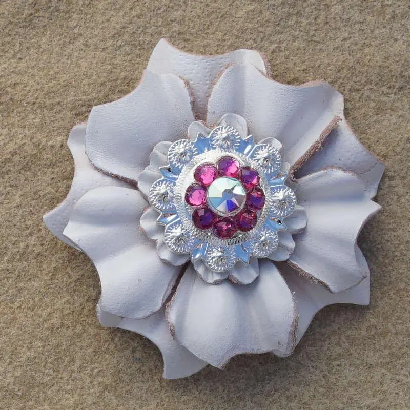 White Carnation Flower With Bright Silver Fuchsia And Ab 1" Concho 1