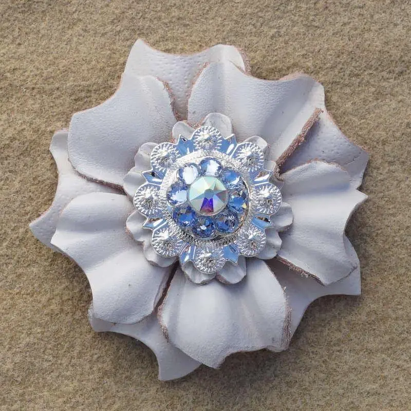 White Carnation Flower With Bright Silver Light Sapphire And Ab 1" Concho 1