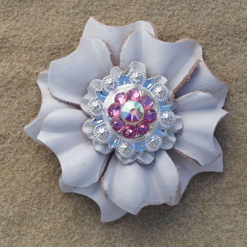White Carnation Flower With Bright Silver Pink And Ab 1" Concho 1