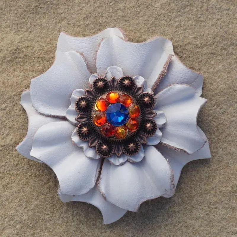 White Carnation Flower With Copper Capri And Fire Opal 1" Concho 1