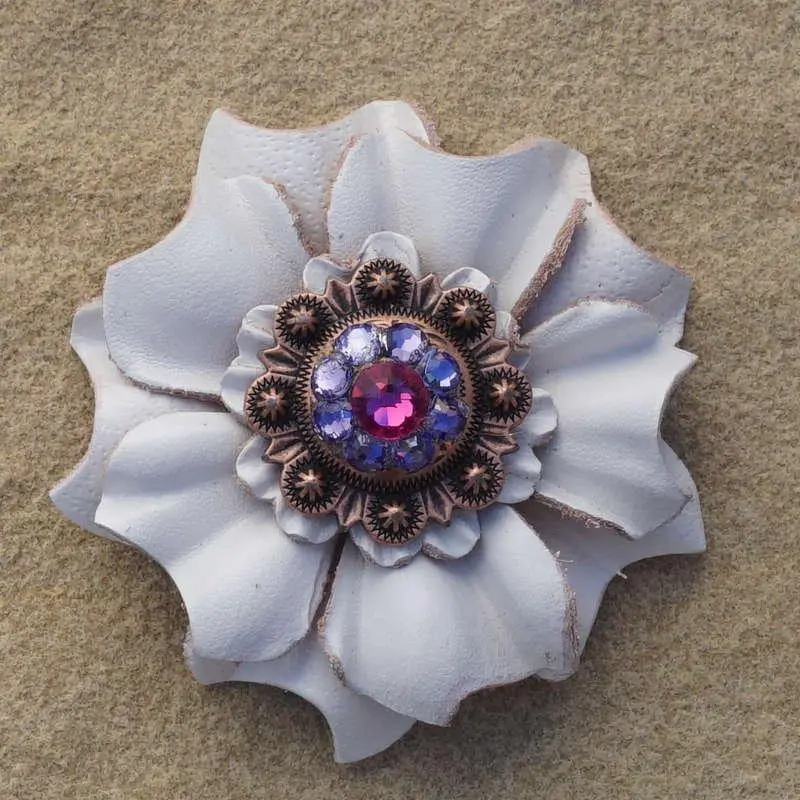 White Carnation Flower With Copper Fuchsia And Lilac 1" Concho 1