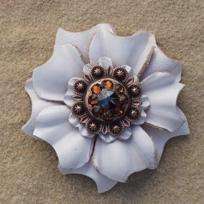 White Carnation Flower With Copper Jet & Topaz 1" Concho 1