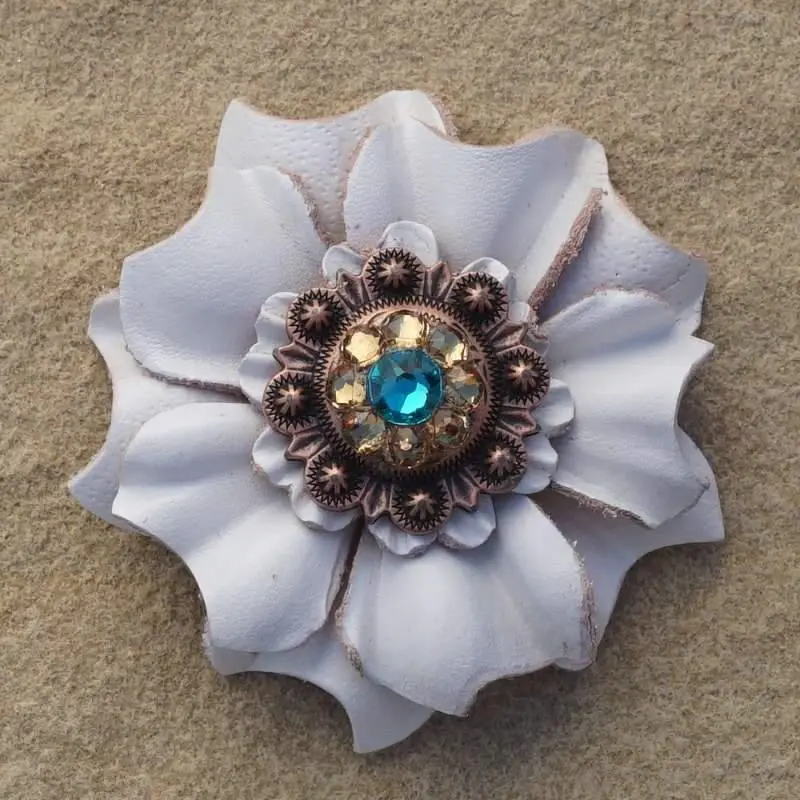 White Carnation Flower With Copper Teal & Champagne 1" Concho 1