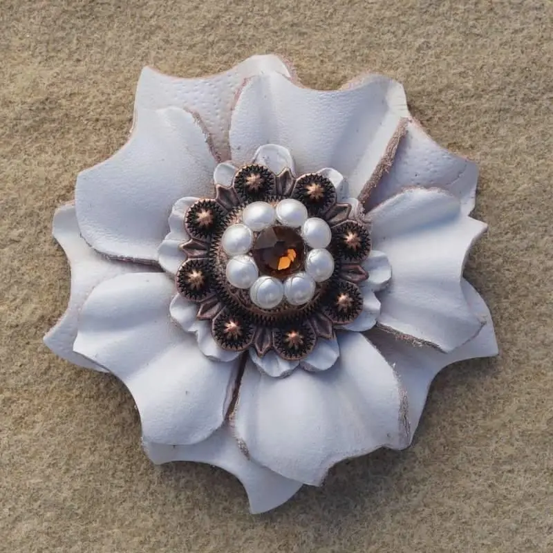 White Carnation Flower With Copper Topaz & Pearl 1" Concho 1
