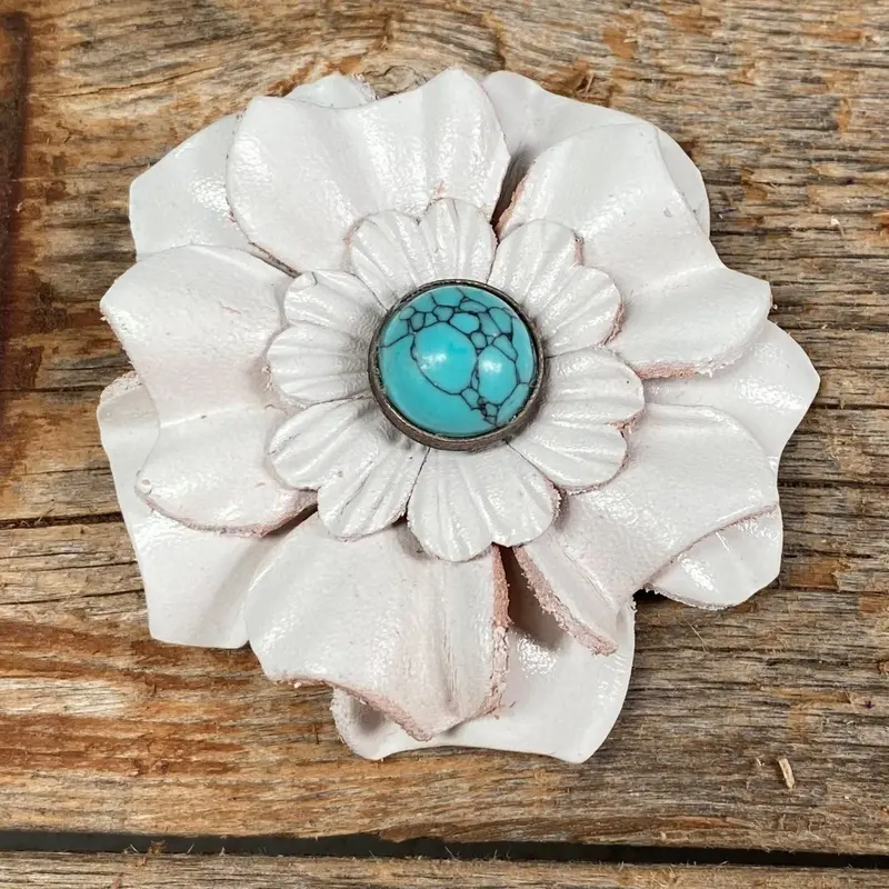 White Carnation Flower With Round Turquoise Cabochon 1