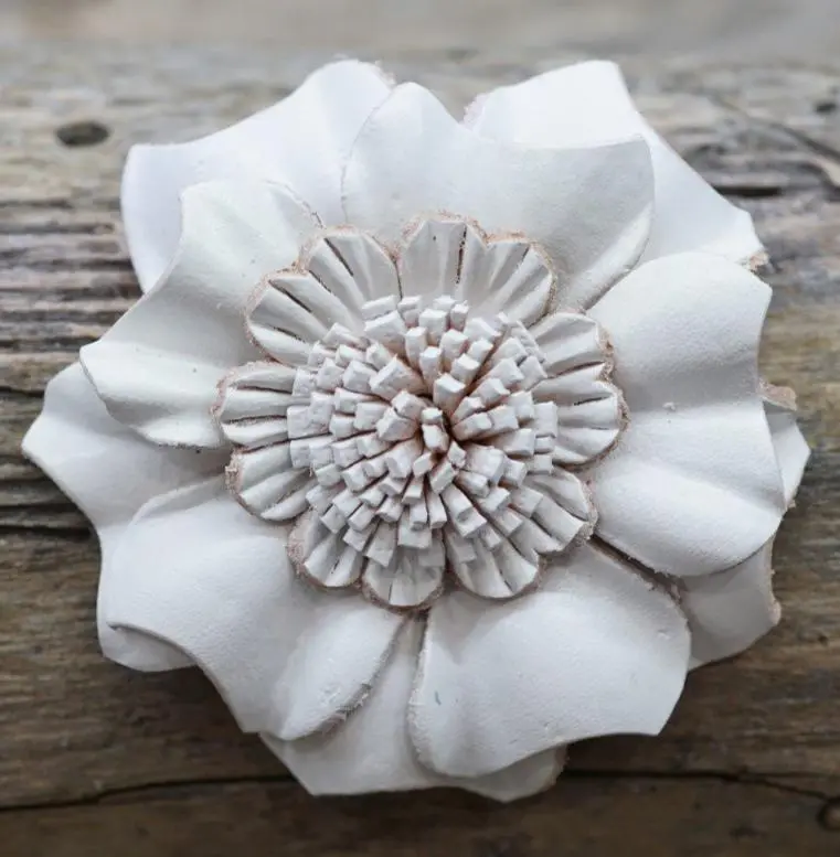 White Carnation Leather Flower 1