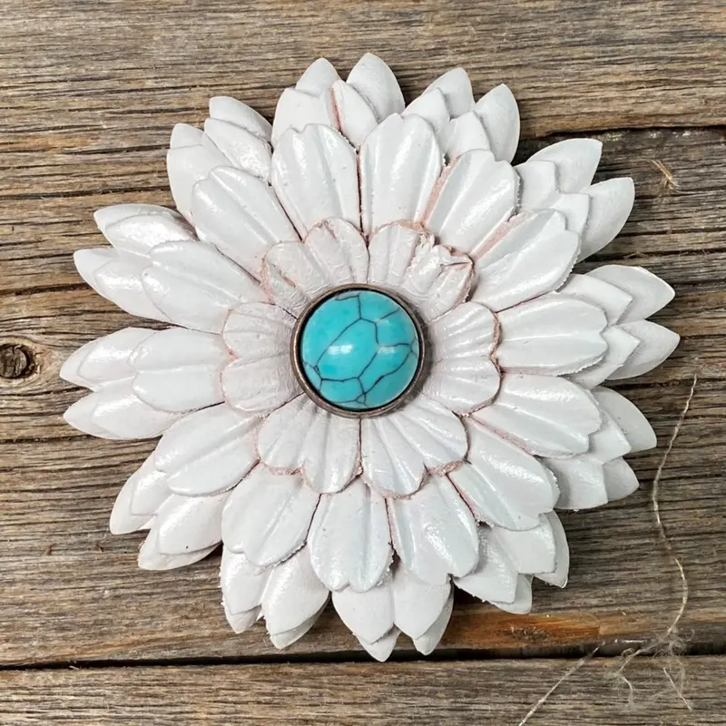 White Daisy Flower With Round Turquoise Cabochon 1