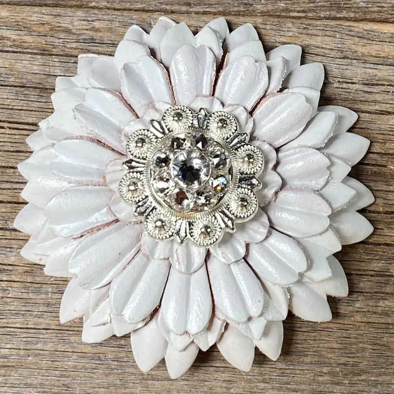 White Daisy Leather Flowers - 1" Crystal Conchos - Options 3