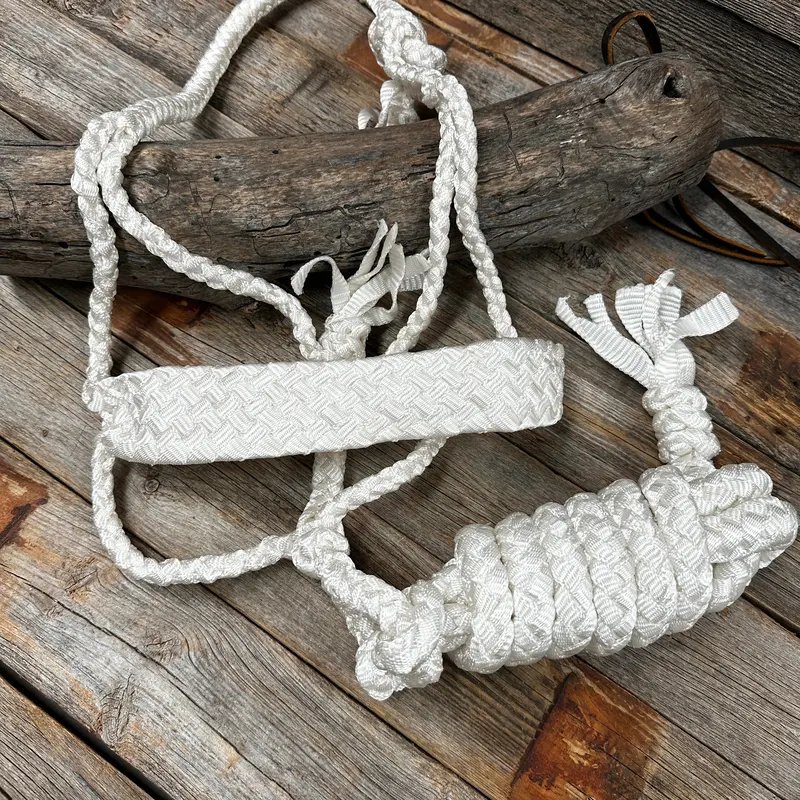 White Flat Braided Mule Tape Halter 1