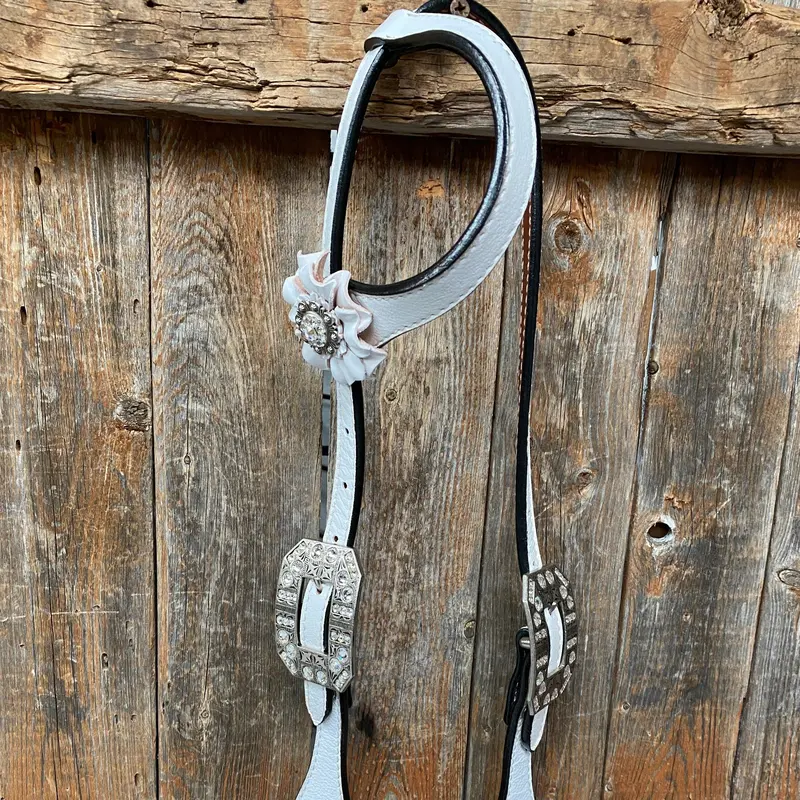 White Floral One Ear & Breastcollar Tack Set #Oebc440 3