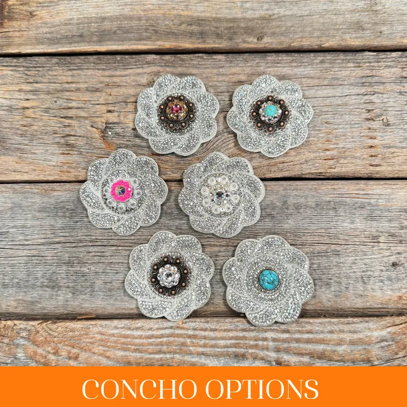 White Flower Rhinestone Rosette - Assorted Conchos 1