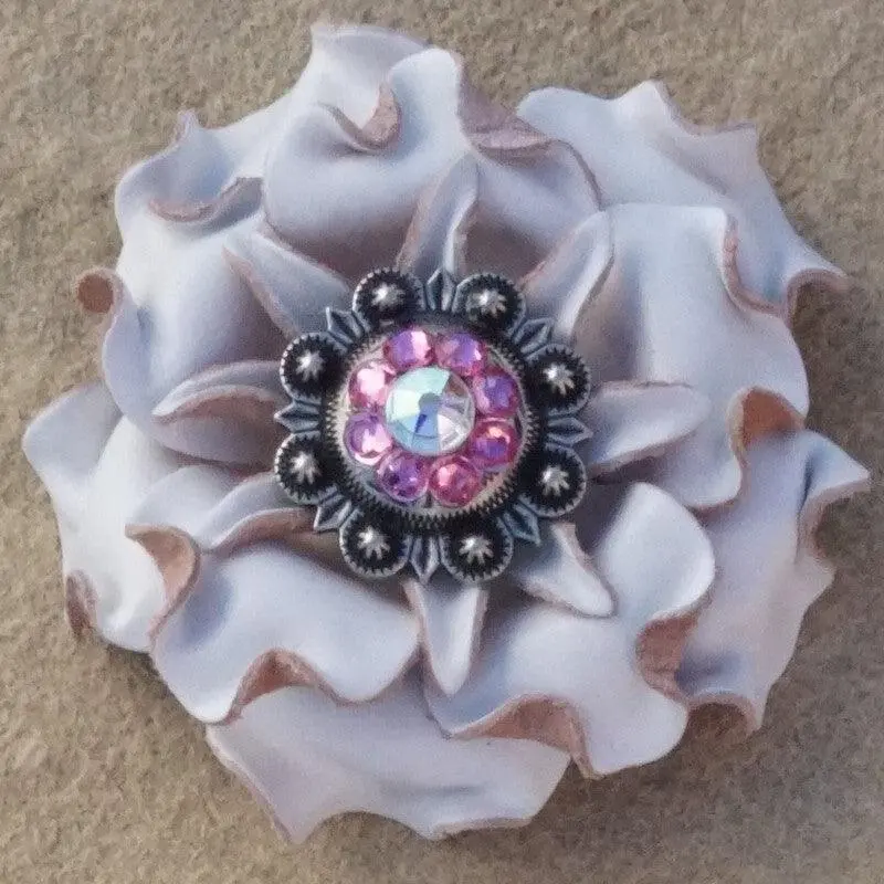 White Gardenia Flower With Antique Silver Pink And Ab 1" Concho 1