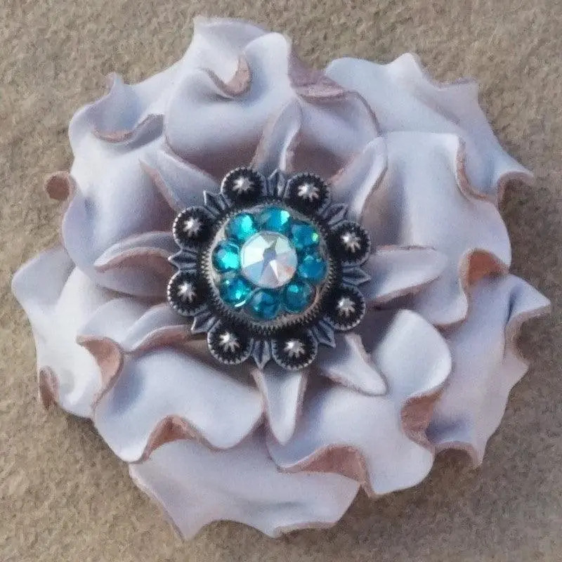 White Gardenia Flower With Antique Silver Teal And Ab 1" Concho 1