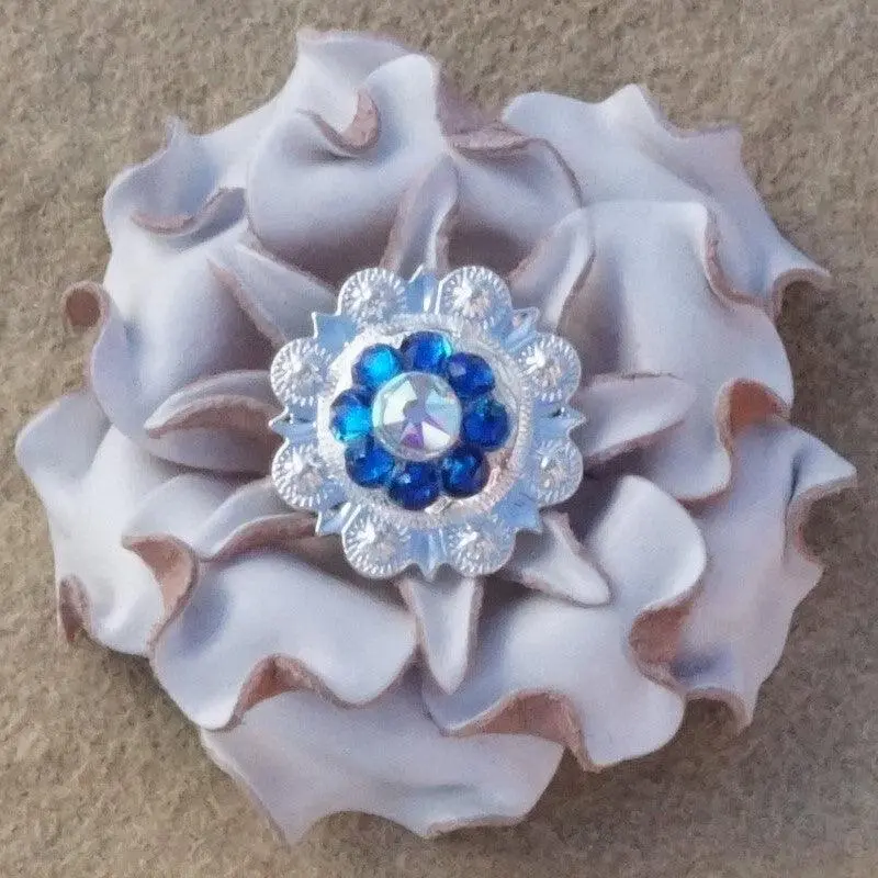 White Gardenia Flower With Bright Silver Capri And Ab 1" Concho 1