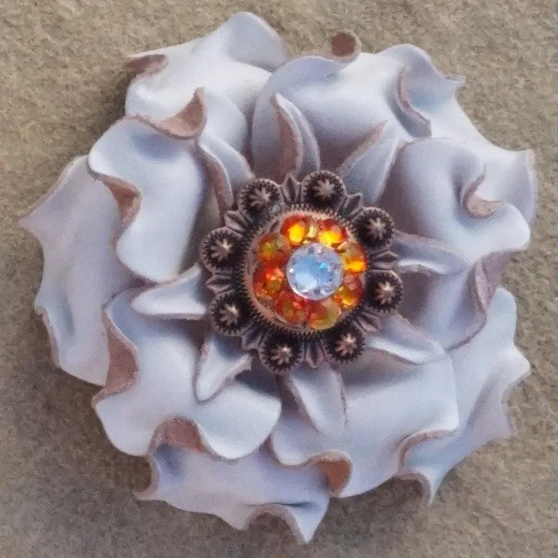 White Gardenia Flower With Copper Fire Opal And Clear 1" Concho 1