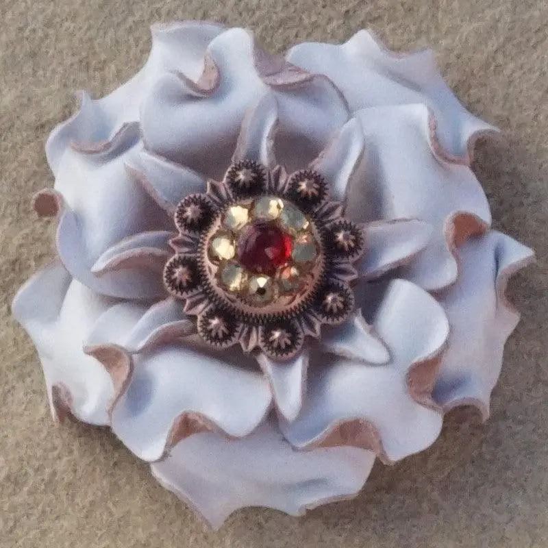 White Gardenia Flower With Copper Ruby And Champagne 1" Concho 1