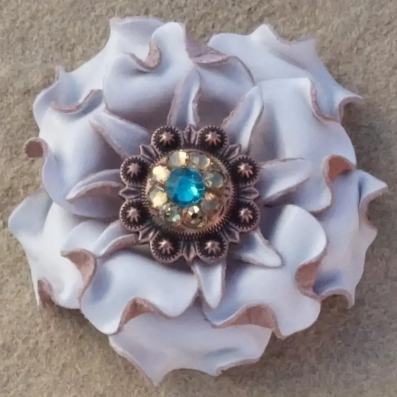 White Gardenia Flower With Copper Teal & Champagne 1" Concho 1