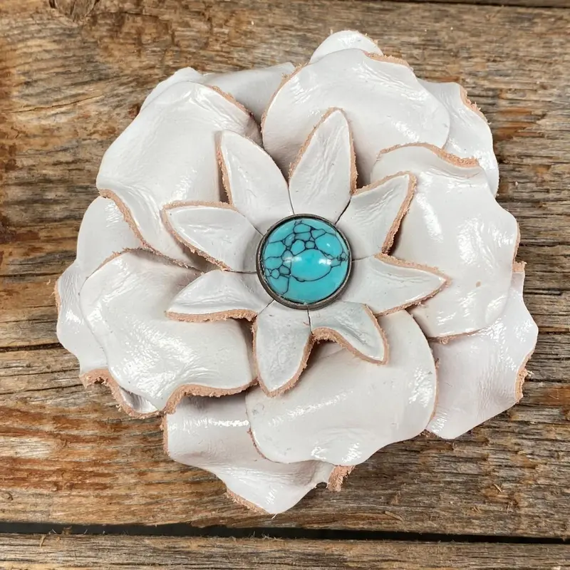 White Gardenia Flower With Round Turquoise Cabochon 1