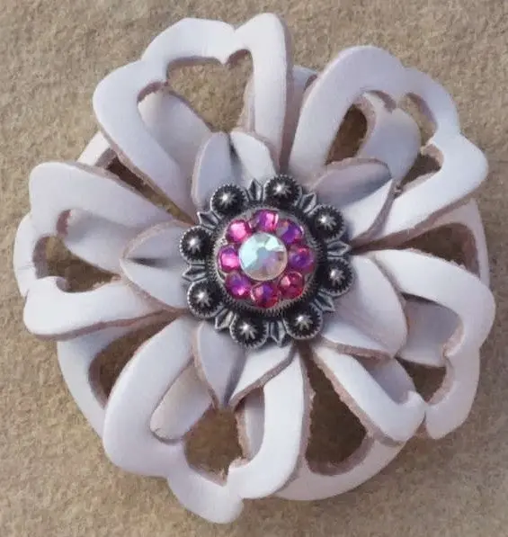 White Lotus Flower With Antique Silver Fuchsia And Ab 1" Concho 1