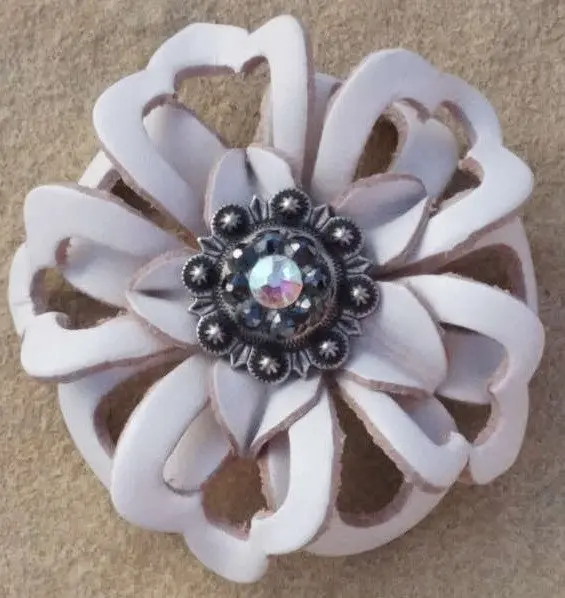 White Lotus Flower With Antique Silver Jet And Ab 1" Concho 1