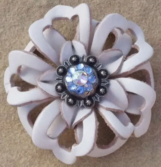 White Lotus Flower With Antique Silver Light Sapphire And Ab 1" Concho 1