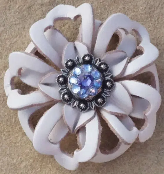 White Lotus Flower With Antique Silver Lilac And Light Sapphire 1" Concho 1
