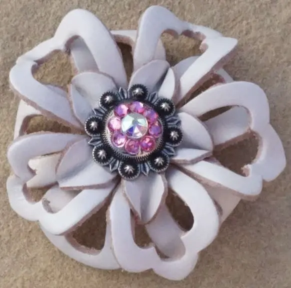 White Lotus Flower With Antique Silver Pink And Ab 1" Concho 1