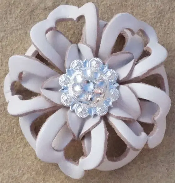 White Lotus Flower With Bright Silver Clear 1" Concho 1