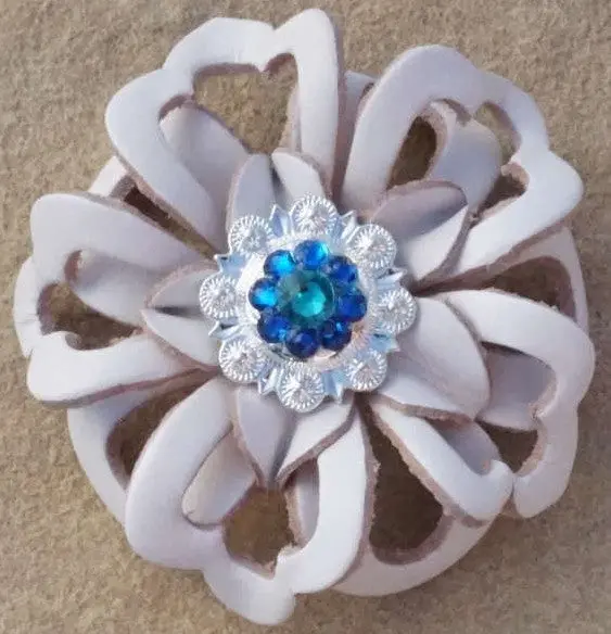 White Lotus Flower With Bright Silver Teal And Capri 1" Concho 1