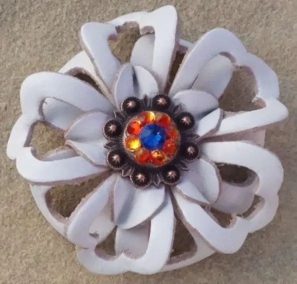 White Lotus Flower With Copper Capri And Fire Opal 1" Concho 1