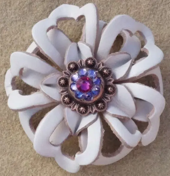 White Lotus Flower With Copper Fuchsia And Lilac 1" Concho 1