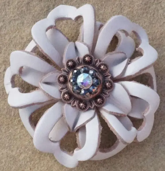 White Lotus Flower With Copper Jet And Ab 1" Concho 1