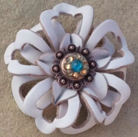 White Lotus Flower With Copper Teal And Champagne 1" Concho 1