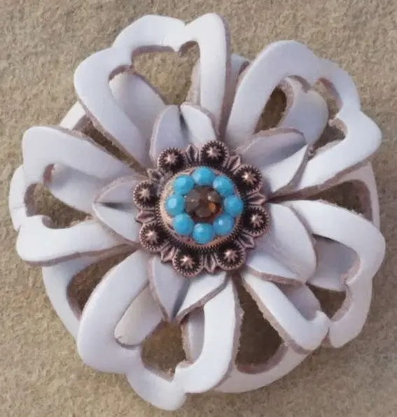 White Lotus Flower With Copper Topaz And Turquoise 1" Concho 1