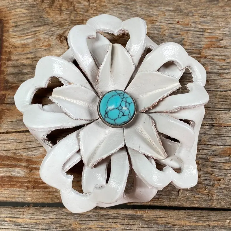 White Lotus Flower With Round Turquoise Cabochon 1