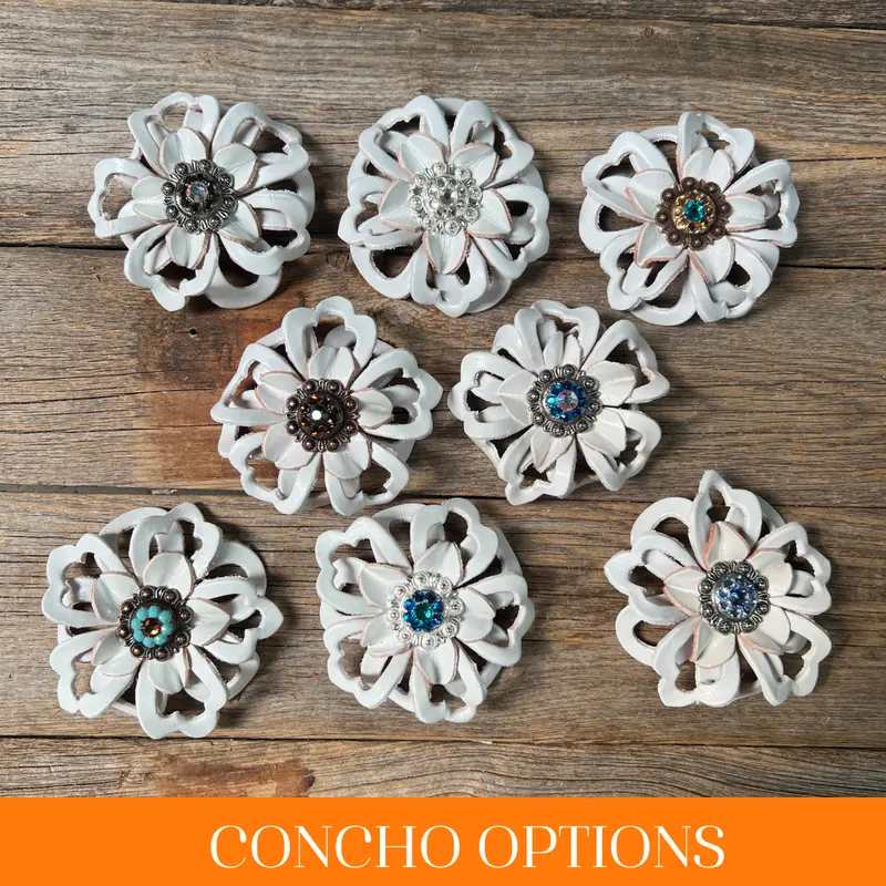 White Lotus Leather Flowers - 1" Crystal Conchos - Options 1