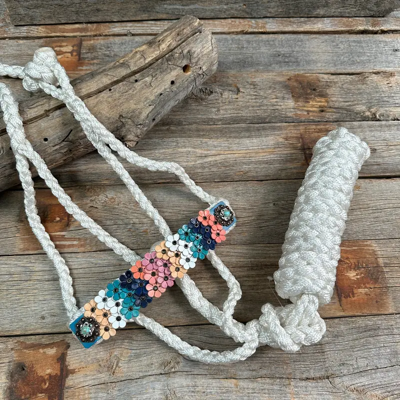 White Mule Tape Halter - Multi Floral And Turquoise #Mt231 1