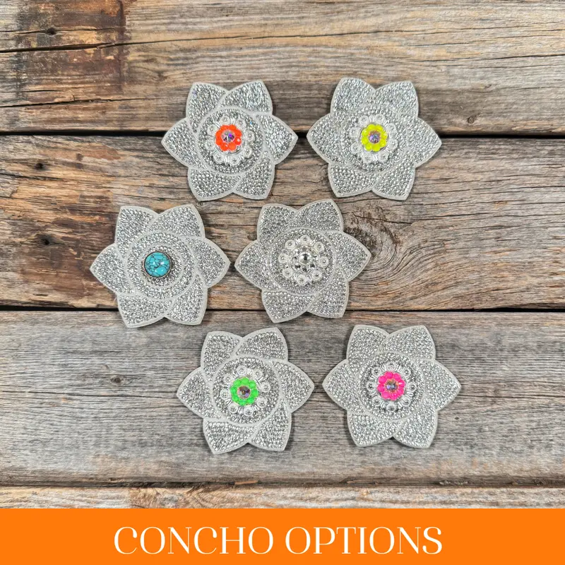 White Pointed Flower Rhinestone Rosette - Assorted Conchos 1