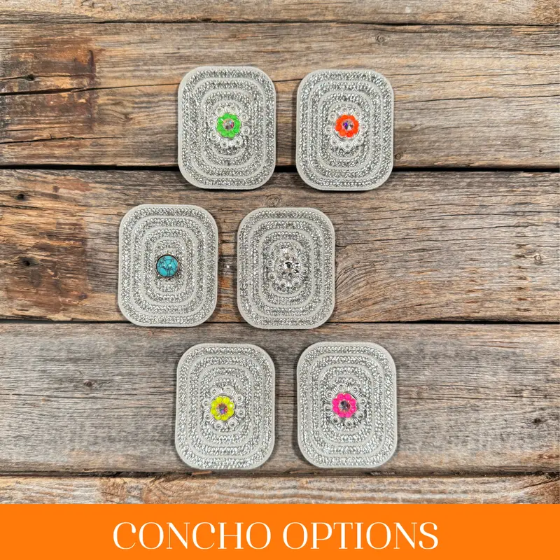 White Rectangle Rhinestone Rosette - Assorted Conchos 1