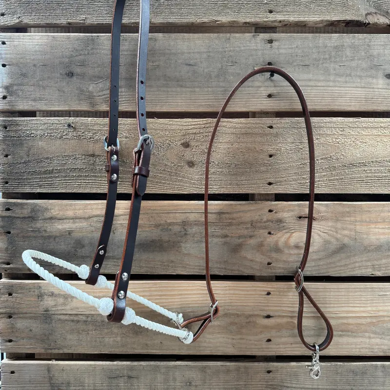White Single Rope Noseband Lariat With Leather Hanger #Han106 1