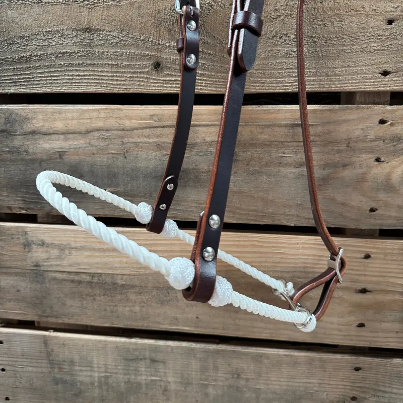 White Single Rope Noseband Lariat With Leather Hanger #Han106 2