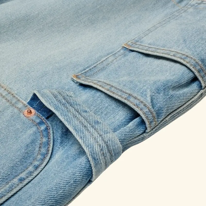 Wide Leg Carpenter Shorts (Indigo Light Wash) 4