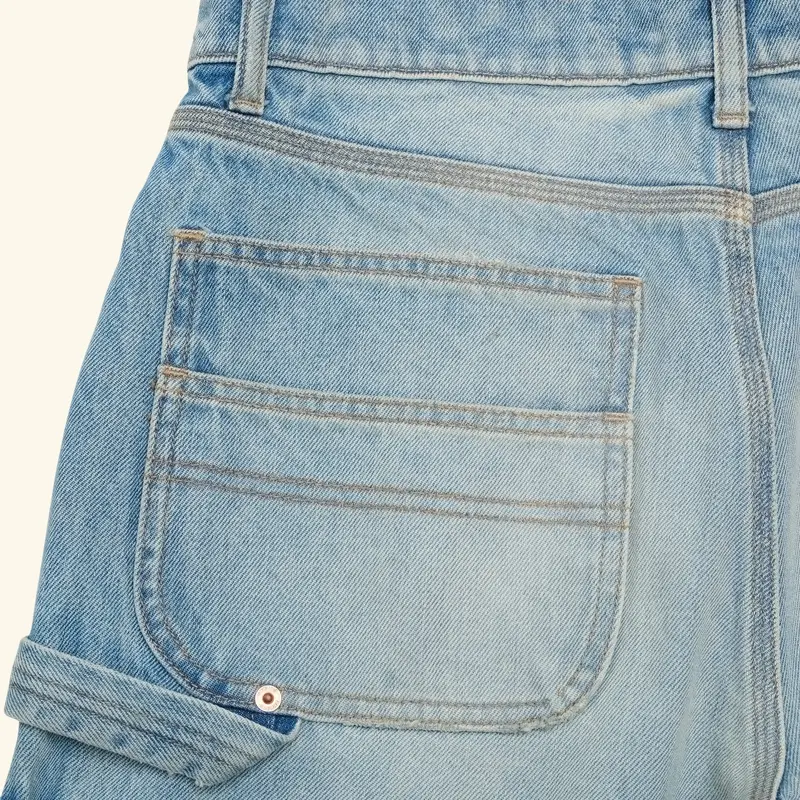 Wide Leg Carpenter Shorts (Indigo Light Wash) 5