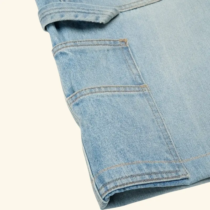 Wide Leg Carpenter Shorts (Indigo Light Wash) 6