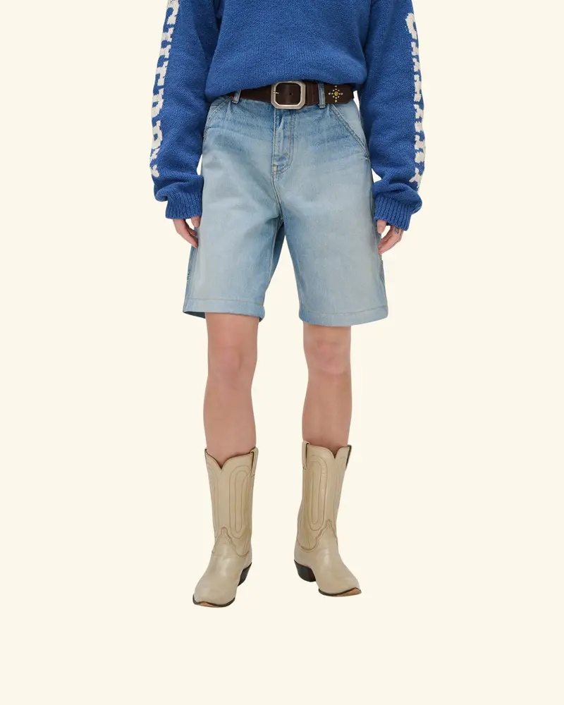 Wide Leg Carpenter Shorts (Indigo Light Wash) 7
