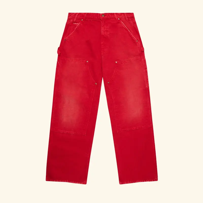 Wide-Leg Double Knee Pants (Sun Faded Red) 1